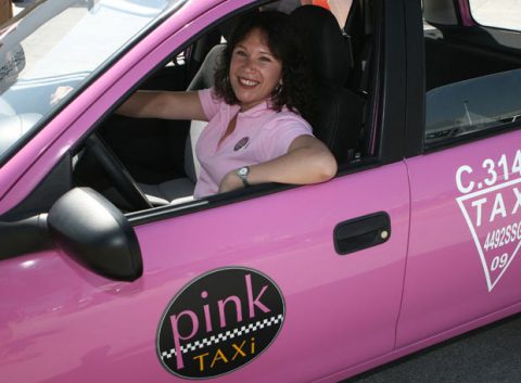 pink, roze, taxi, cab, lady, vrouwen