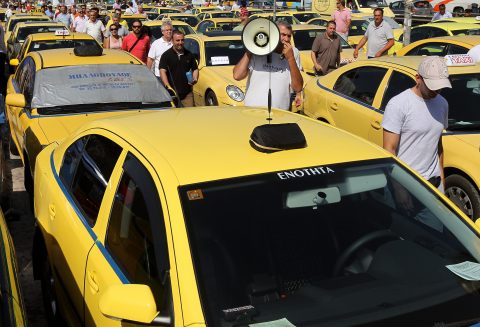 staking, taxichauffeurs, griekenland, taxi